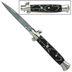 Switchblade Stiletto Black Marble Knife a155cl