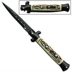 Switchblade Stiletto Black Stag Bone Knife a155fb