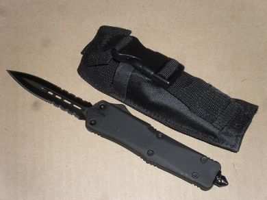 Delta Force OTF D/A Black Button Dagger Double-Serrated Black Automatic Knife