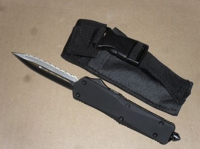 Delta Force OTF D/A Dagger Half Serrated Satin Automatic Knife Black Button