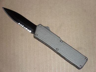 Lightning Gray Otf D/A Automatic Knife Black Serrated Double Edge Blade