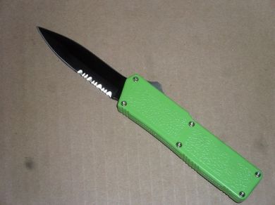 Lightning Green OTF D/A Automatic Knife Black Serrated Double Blade