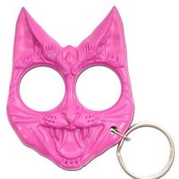 Self Defense Evil Cat Protection Keychain Pink