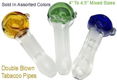 blue double blown glass tobacco pipe tp15b