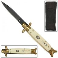 mobster switchblade stiletto black ivory gold knife GBS23