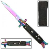 rainbow black wood switchblade knife GBS17