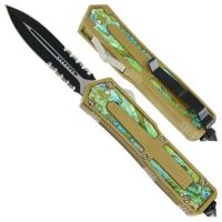 slick gold abalone otf black serrated DA GB knife TS17