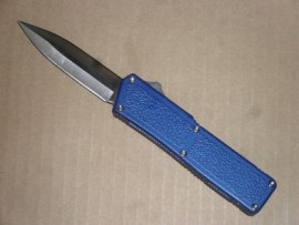 Lightning Blue Otf D/A Switchblade Automatic Knife Satin Double Blade