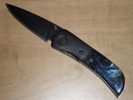 blue swirl double action knife sp504b7