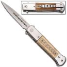 dual action switchblade white pakkawood knife sp355pk8