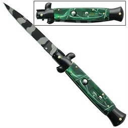 flat grind switchblade Stiletto green marble Knife a155lu