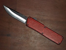 Lightning Red D/A OTF Automatic Knife Plain Silver Blade